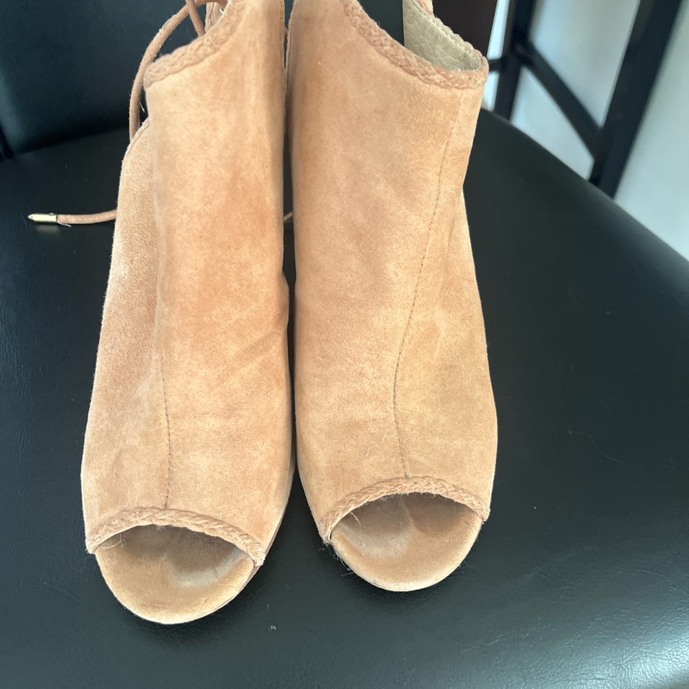 Chinese Laundry Camel Suede Peep-Toe Booties